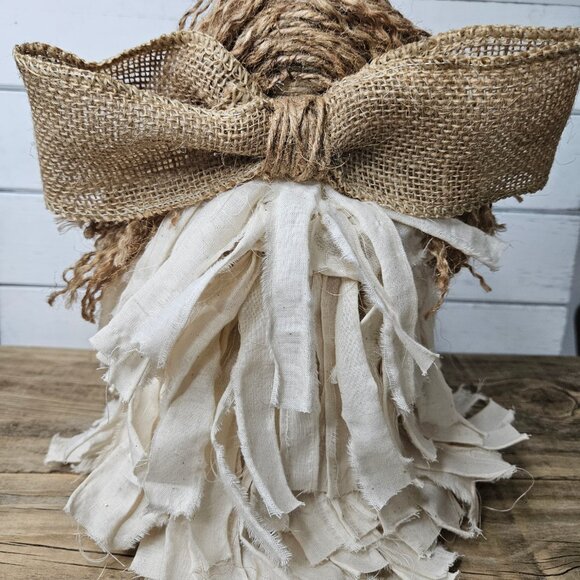 Boho Farmhouse Primitive Cream color Muslin Rag Christmas Angel Tree Topper - Picture 3 of 5